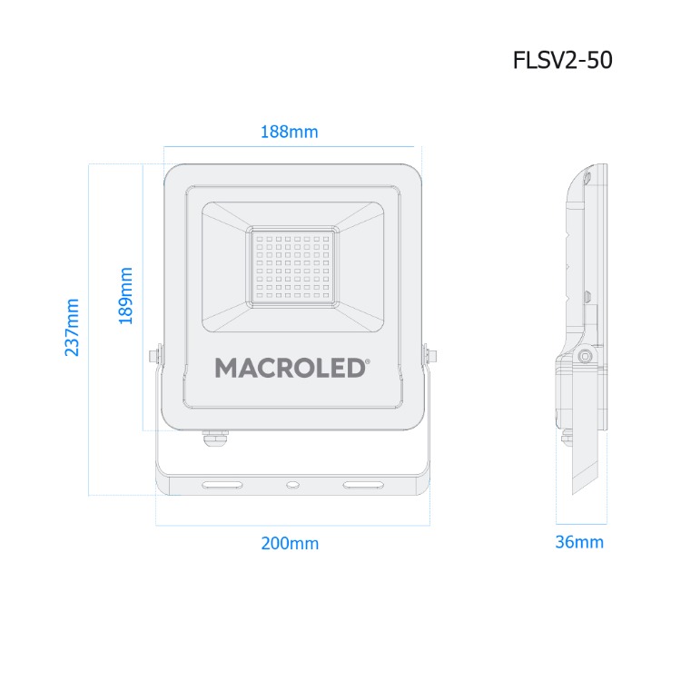 PROYECTOR LED PRO 50W BLANCO FRÍO 220V MACROLED (FLSV2-50CW)