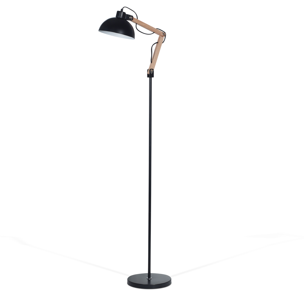 LAMPARA DE PIE COMBINADA EN MADERA Y CHAPA NEGRA DABOR (ARLON-P NEGRA)