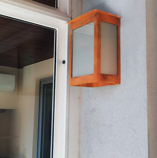 FAROL COLONIAL RECTANGULAR GRANDE CHAPA OXIDO VIDRIO SATINADO MARCALETTI (FC15OS)