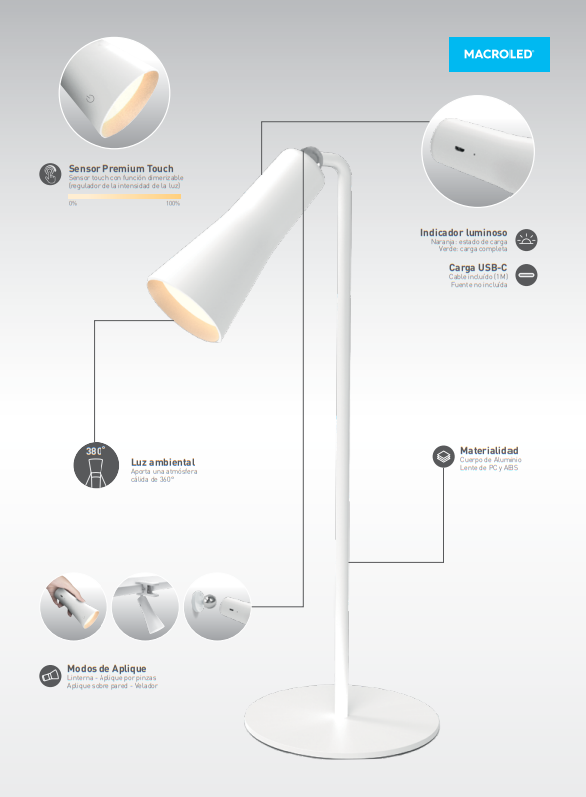 LAMPARA INALAMBRICA DE MESA MINERVA MACROLED (MINERVA)