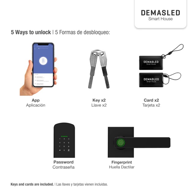 CERRADURA BIOMÉTRICA SMART WIFI 5 EN 1 (DOMO-39-A3)