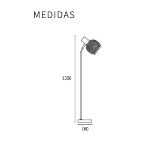 LÁMPARA PIE CHAPA Y MADERA CON CABEZAL REJILLA NEGRO PARA E27 DABOR (OSAKA-P NEGRO)