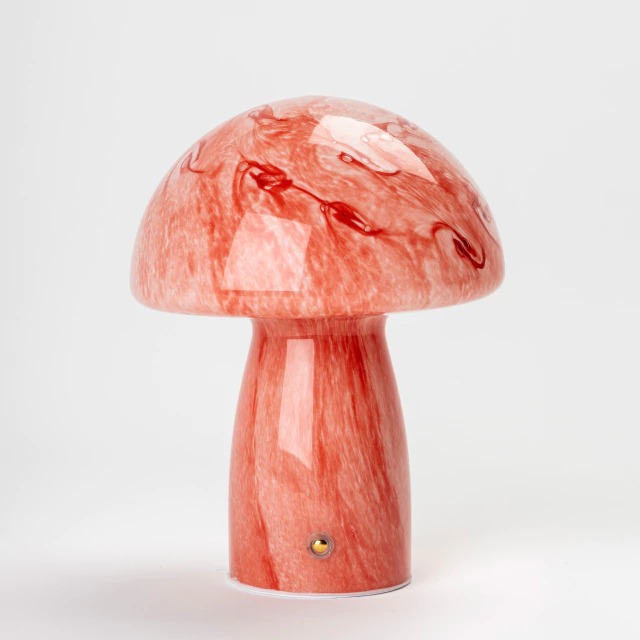 LAMPARA DE MESA FUNGI LED INALAMBRICA DE VIDRIO HONGO BLANCO Y NARANJA  / BLANCO Y ROSA(IME023NR)