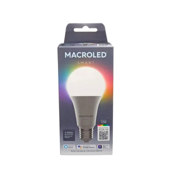LAMPARA LED 12W E27 240V WIFI-BLUETOOTH-RGB-BLANCO MACROLED (SBT-A60-12W-RGB)