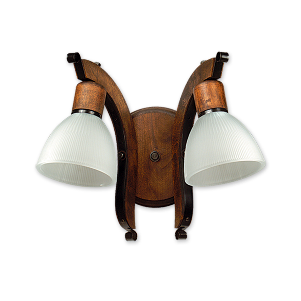 APLIQUE 2 LUCES MADERA RUSTICA TULIPA PRENSADA 13CM (401/2)