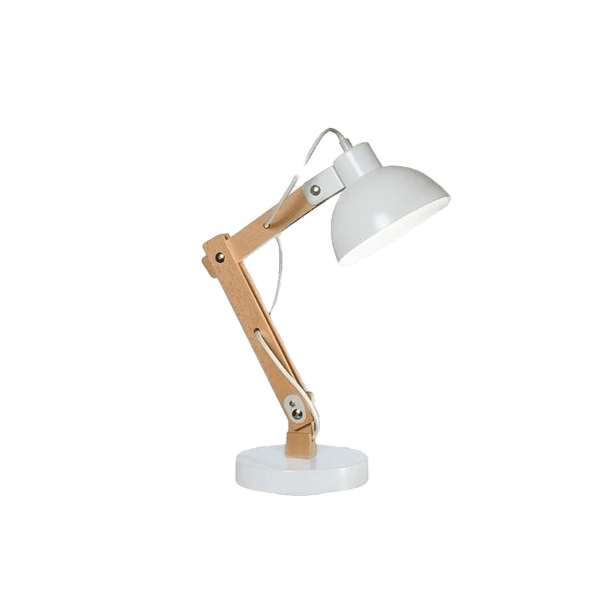 LÁMPARA MESA EN MADERA Y CHAPA BLANCA C/CABLE (ARLON-V-BLANCA)