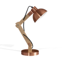 LÁMPARA DE MESA EN MADERA Y CHAPA COBRE C/CABLE TEXTIL E.27 DABOR (ARLON-V COBRE)