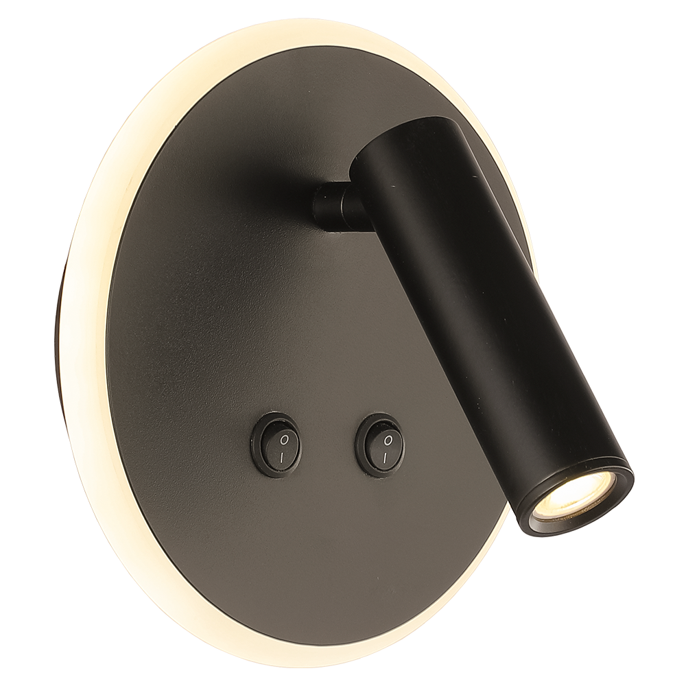 APLIQUE LED 7W+3W C/INT.LUZ CALIDA 1L NEGRO MARKAS (L2110N)