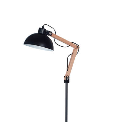 LAMPARA DE PIE COMBINADA EN MADERA Y CHAPA NEGRA DABOR (ARLON-P NEGRA)