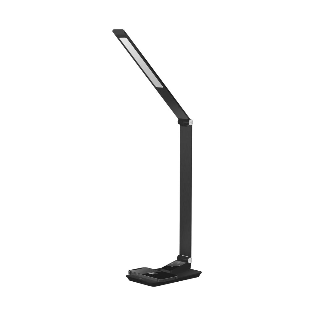 LAMPARA LED VELADOR NEGRO, 10W520LM, AC100-240V, RA>80, 5 TEMPCOLOR, DIMEABLE, CARGADOR RAPIDO INALAMBRICO, SALIDA USB, MEMORIA ULTIMA FUNCION  MACROLED (CERES)