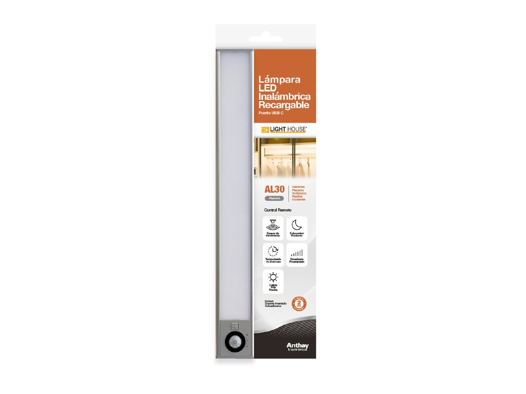LISTON LED INTELIGENTE RECARGABLE USB DIMERIZABLE 300MM 3000/4000/6000K C/ CONTROL REMOTO ANTHAY (AL30)