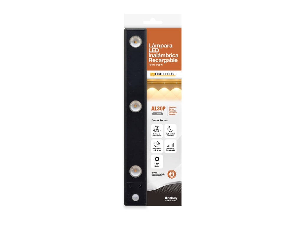 LISTON LED INTELIGENTE RECARGABLE USB DIMERIZABLE 300MM 3000/4000/6000K C/ CONTROL REMOTO ANTHAY (AL30P)