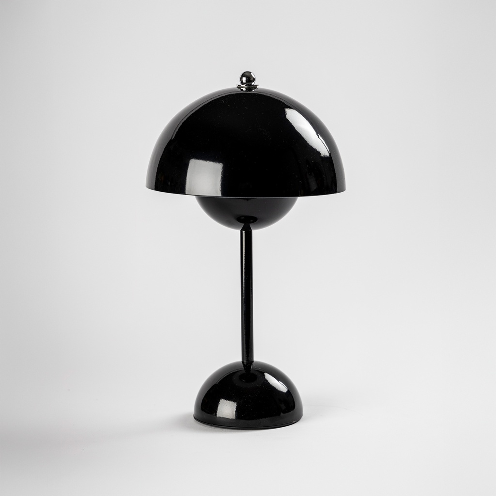LAMPARA DE MESA LED INALAMBRICA 2 PANTALLAS ESFERICAS SEMICIRCULARES ENFRENTADAS NEGRO BRILLANTE (IME031NE)