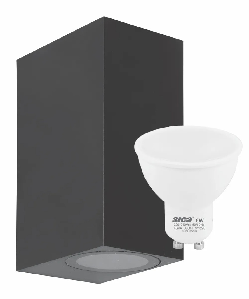 APLIQUE BIDIRECCIONAL CUADRADO + LÁMPARA 12W LED 6500K NEGRO SICA (630402)