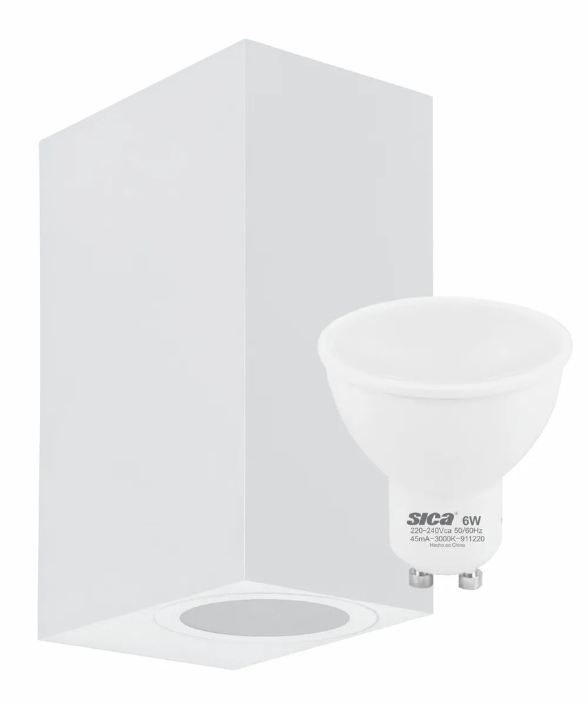 APLIQUE BIDIRECCIONAL CUADRADO + LÁMPARA 12W LED 3000K BLANCO SICA (630406)