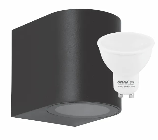APLIQUE UNIDIRECCIONAL REDONDO + LÁMPARA 6W LED 3000K NEGRO SICA (630410)
