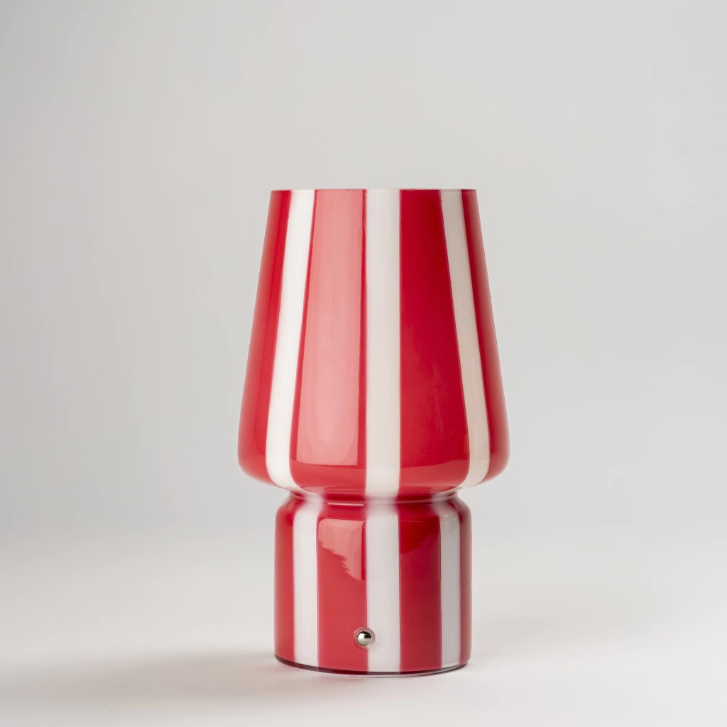 LAMPARA LED INALAMBRICA DE VIDRIO RAYAS BLANCAS Y ROSAS ALTORANCHO (IME048FS)