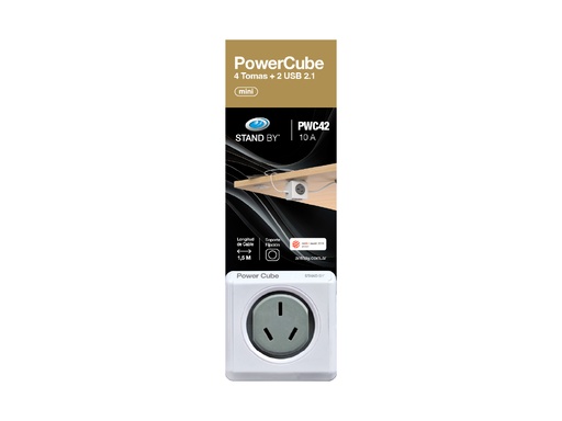 [0120232] POWER CUBE 4 TOMAS + 2 USB C/ CABLE DE 1.5MTS ANTHAY (PWC42)