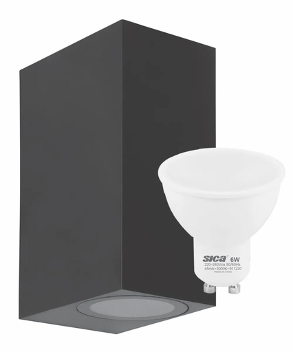 APLIQUE BIDIRECCIONAL CUADRADO + LÁMPARA 12W LED 6500K NEGRO SICA (630402)