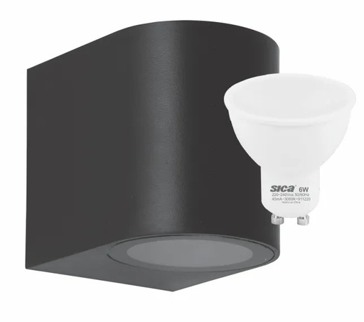 APLIQUE UNIDIRECCIONAL REDONDO + LÁMPARA 6W LED 3000K NEGRO SICA (630410)